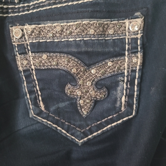 Rock Revival Dark Wash White Stitch Blinged Out Skinny Jeans Size 26 - Picture 4 of 16